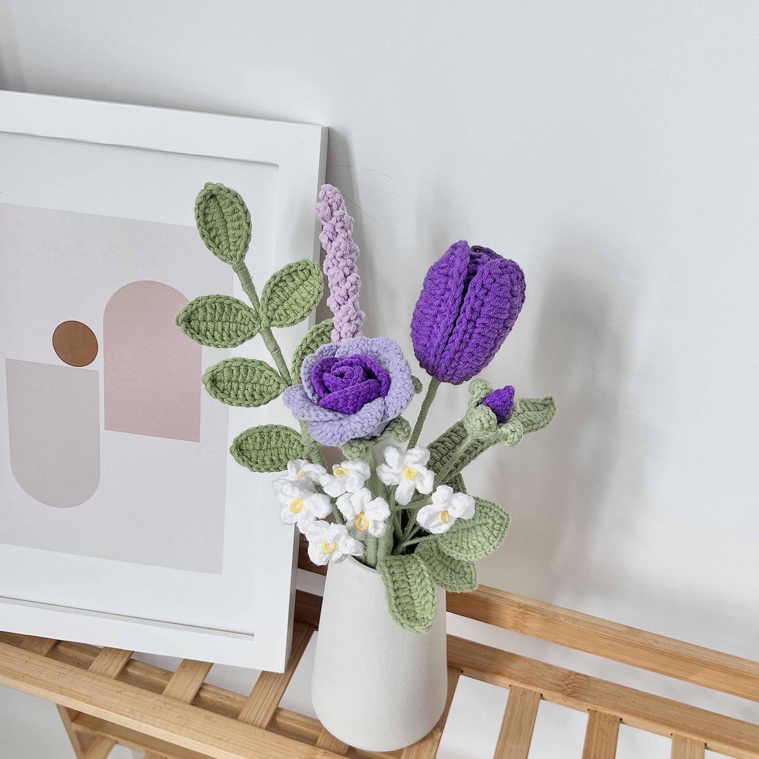 Amazon｜JOMODECOR ハンドメイドかぎ針編みフラワーブーケ 紫バラ