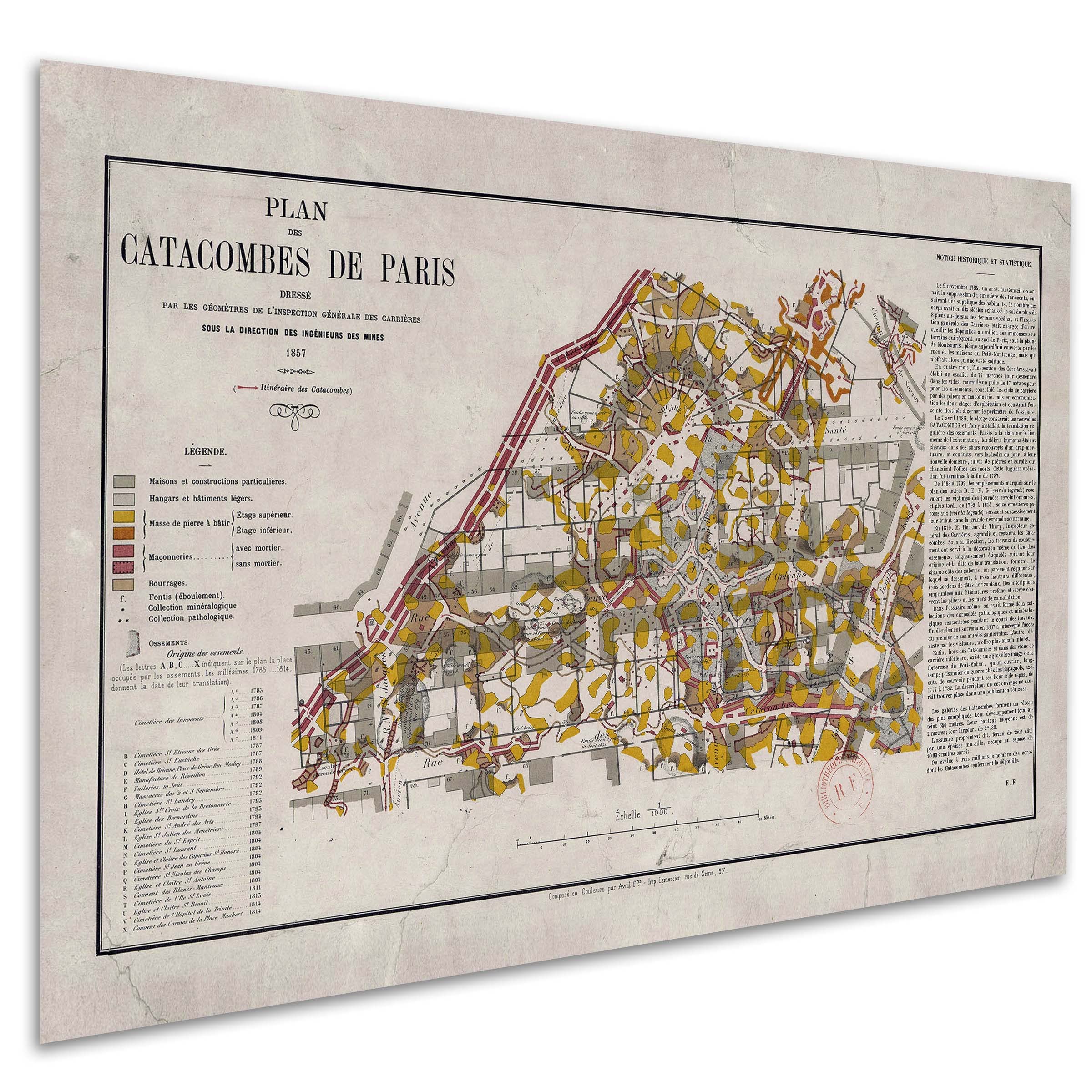 Amazon.com - Paris Catacombs, Antique Map from 1857 Survey