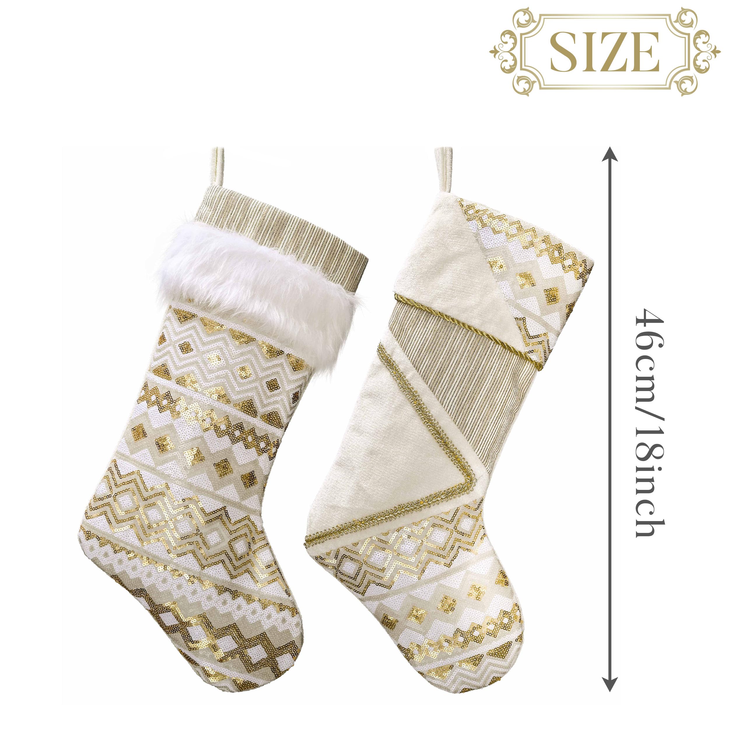Valery Madelyn Lot de 2 chaussettes de Noël décoratives de 45,7 cm en peluche ondulée exquise en peluche personnalisée à suspendre pour décoration de fête de Noël