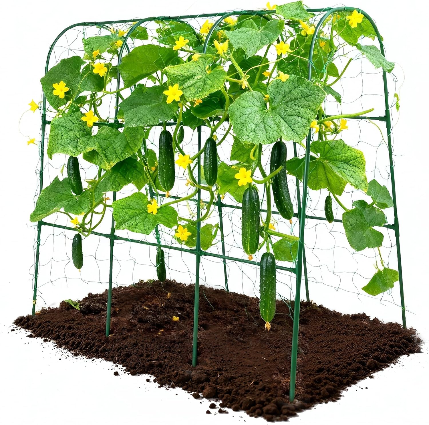 Cucumber Trellis for Raised Garden Bed,U-Shape Plant Support Metel Trellis for Climbing Plants Arch Trellis with Netting for Outdoor Cucumbers, Tomatoes, Vine Climbing Plant(63''X32''x47.2''(LxWxH))