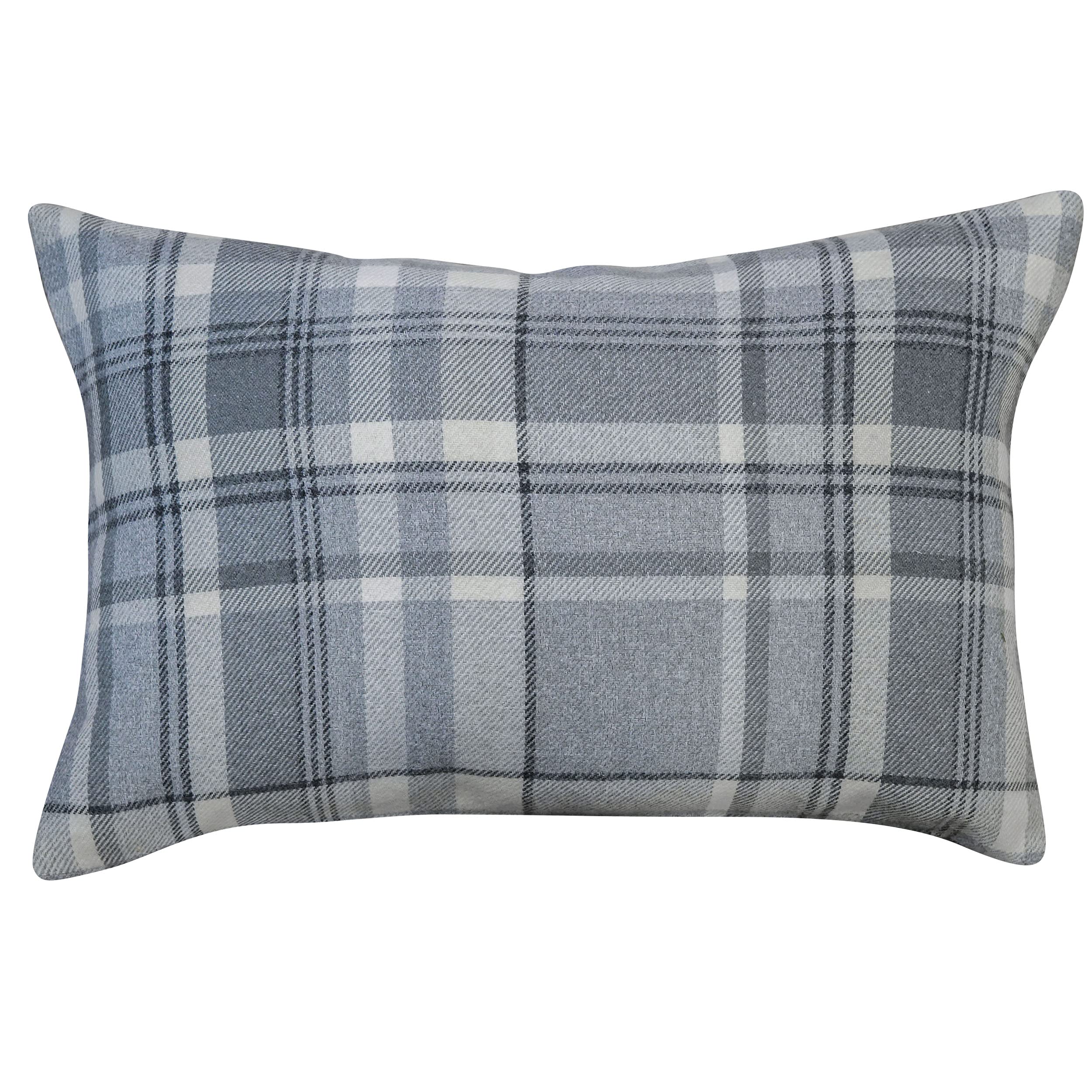 Linen Loft Cosy Checked XL Rectangular Cushion Cover in Slate Grey. Double Sided. 23x15 (58 x 38cm). Balmoral Style Highland Tartan Check Case.