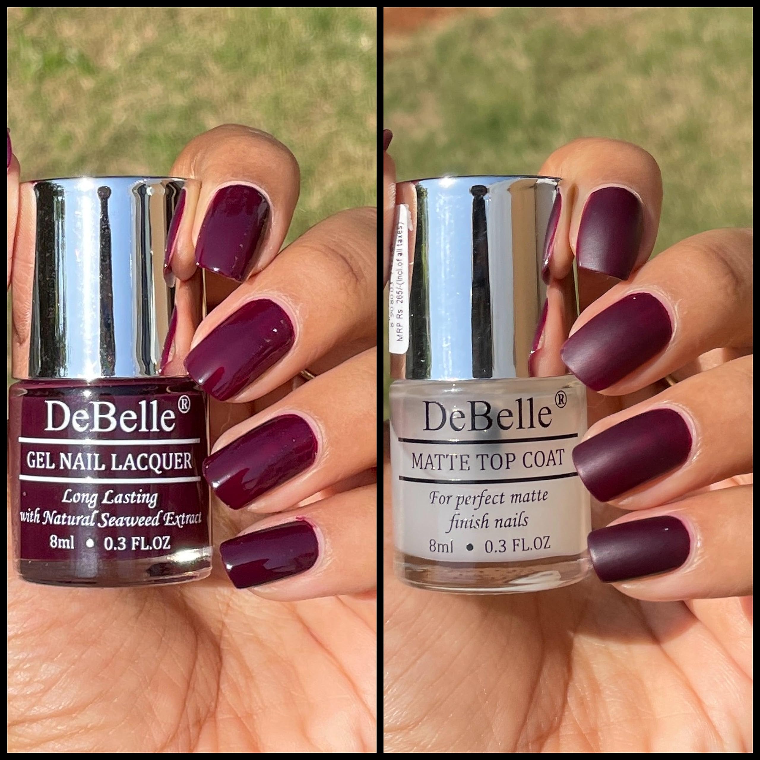DeBelle Gel Nail Polish Gift Set of 2 Glamorous Garnet(Dark Brown), Matte Top Coat(Top Coat) 16 ml (8ml each Nail Paint)