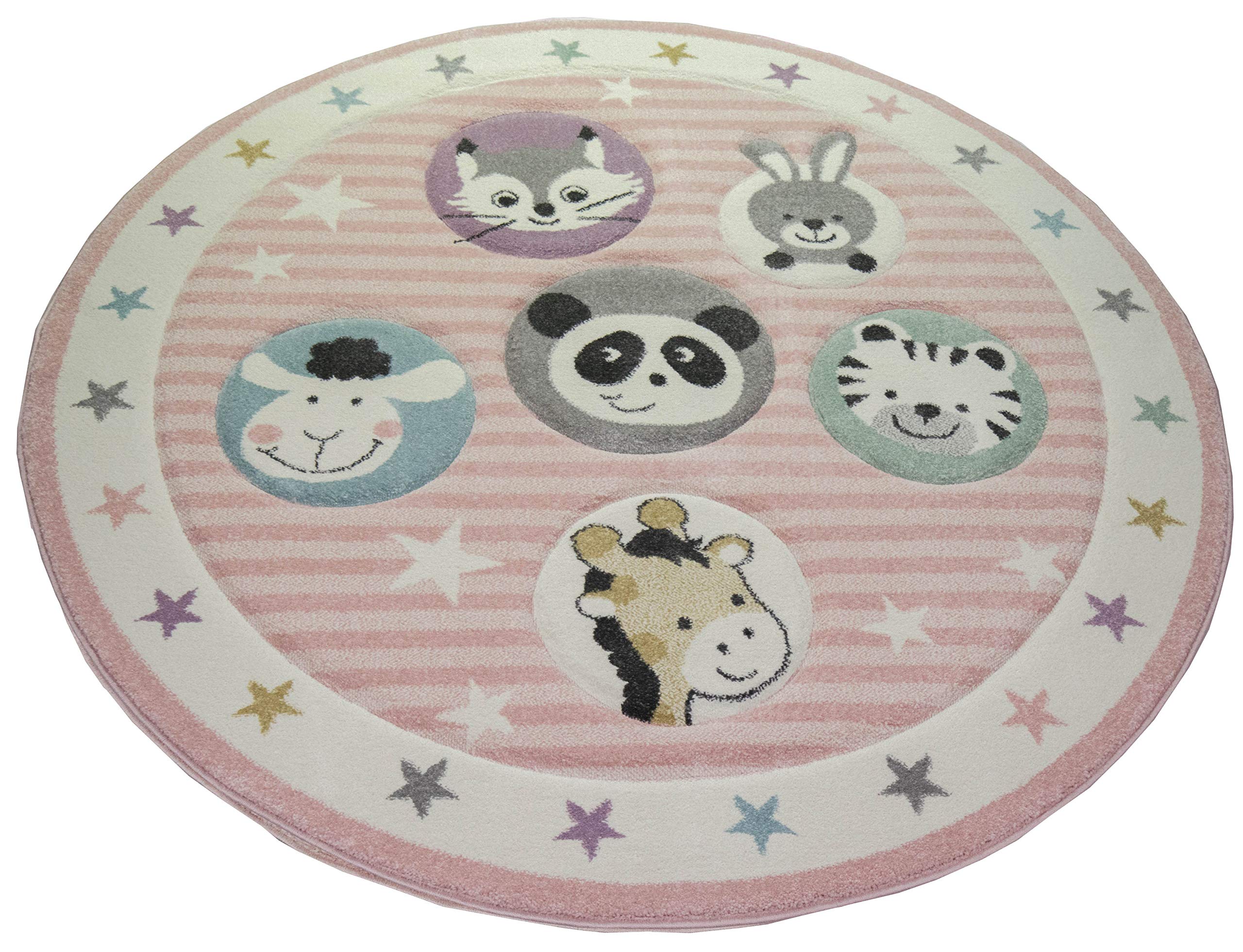 CARPETIA Dywan dziecięcy, dywan do zabawy, dywan dla niemowląt, panda, zając żyrafa, tygrys, szop, pracz, jagnięcina, rozmiar 160 cm, okrągły