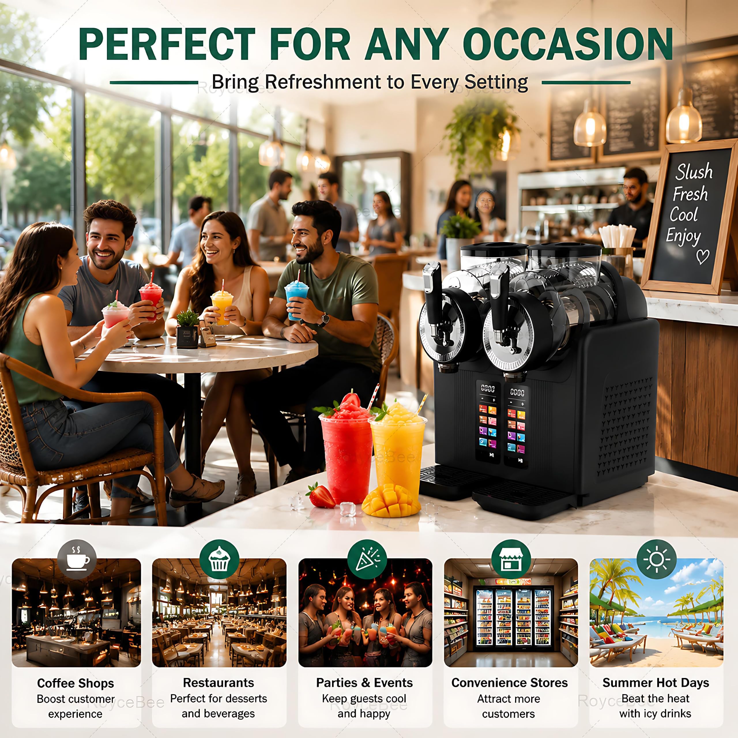 Máquina para Granizados Profesional y Doméstica, Máquina de Granizado con Capacidad 4L, 7 Modos Automáticos, Función de Limpieza Automática, Para Preparar Helados Suaves, Slush, Batidos Black