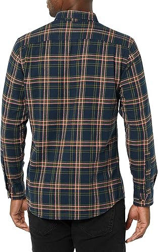 Miniatura 77 de Yaxa Essentials Camisas de franela de manga larga para hombre, corte ajustado, a cuadros con botones