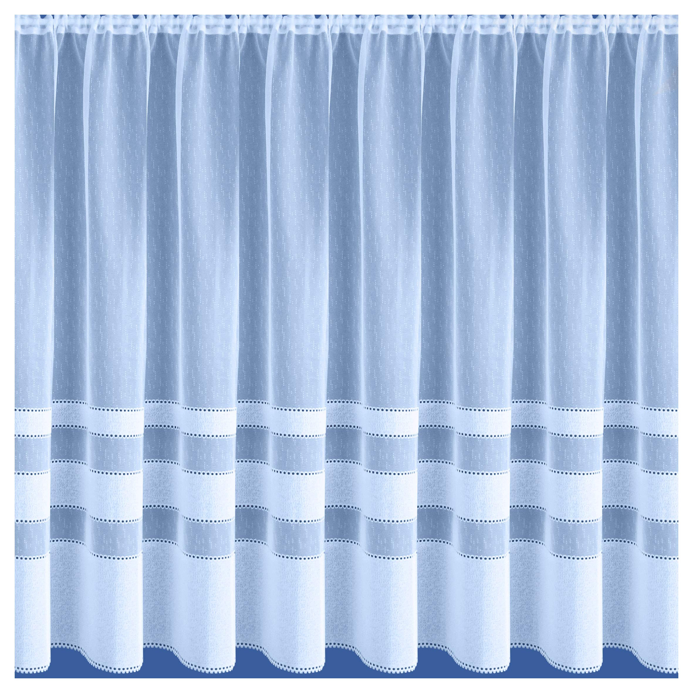 Tyrone Textiles Vienna White - Horizontal Semi-Plain Stripe Modern Net Curtain. Sold by The Meter. (Drop - 48" / 122cm)