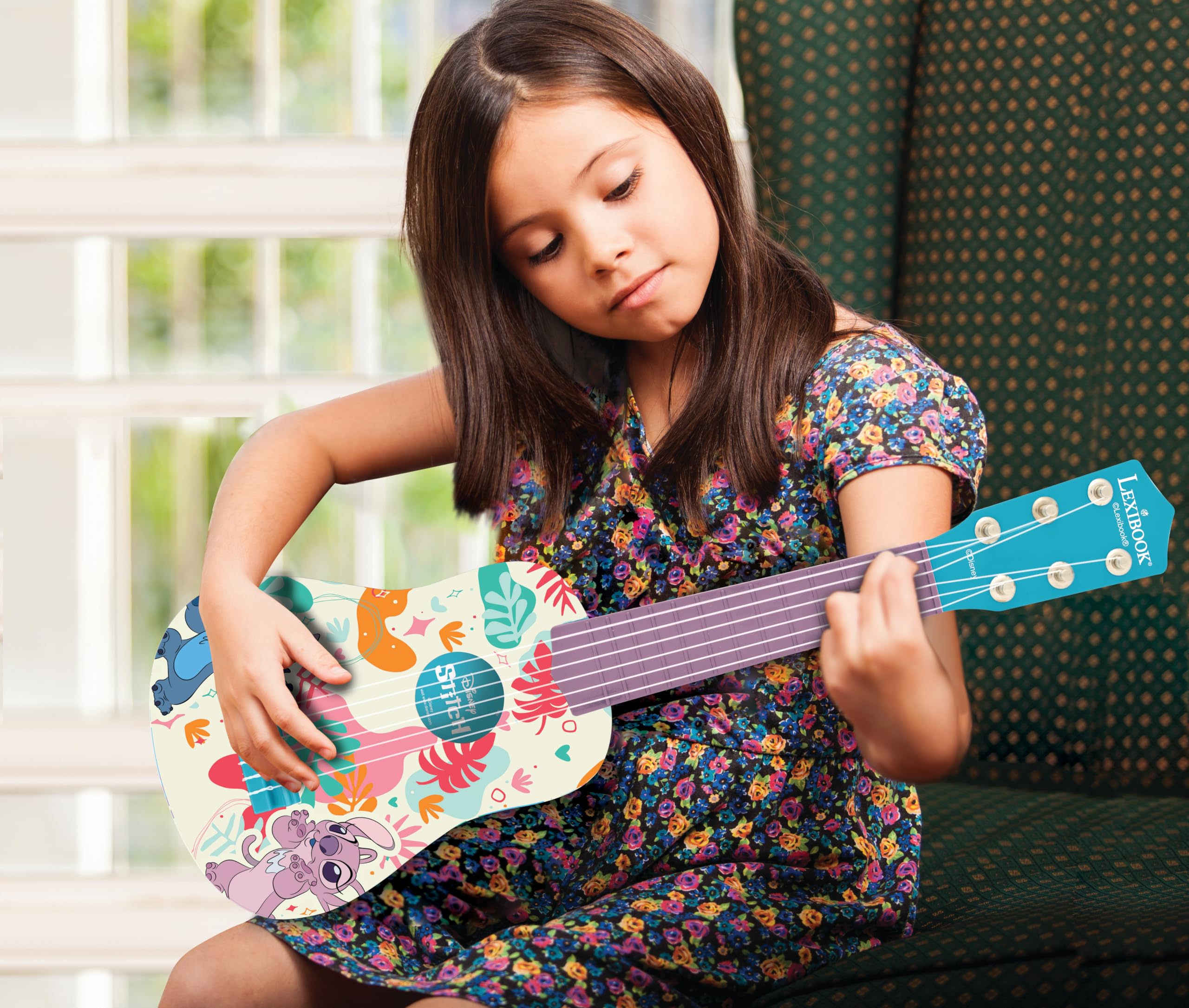 Lexibook, Disney Stitch, Moja Gitara dla Dzieci, 6 Nylonowych Strun, 53 cm, Dołączony Przewodnik, Niebieska, K200D