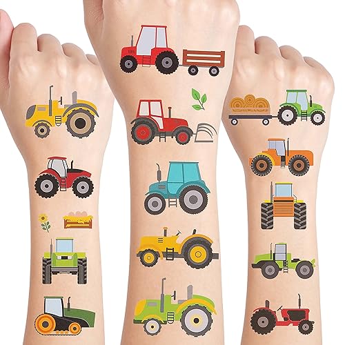 Miniatura 1 de 24 hojas de tatuajes temporales de tractor decoraciones de cumpleaños tractor fiestas