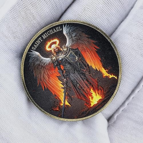 Miniatura 6 de Moneda de desafío The Arcángel Saint Michael Salmo 9110-11, regalo inspirador para protección espiritual y fe (paquete de 3)