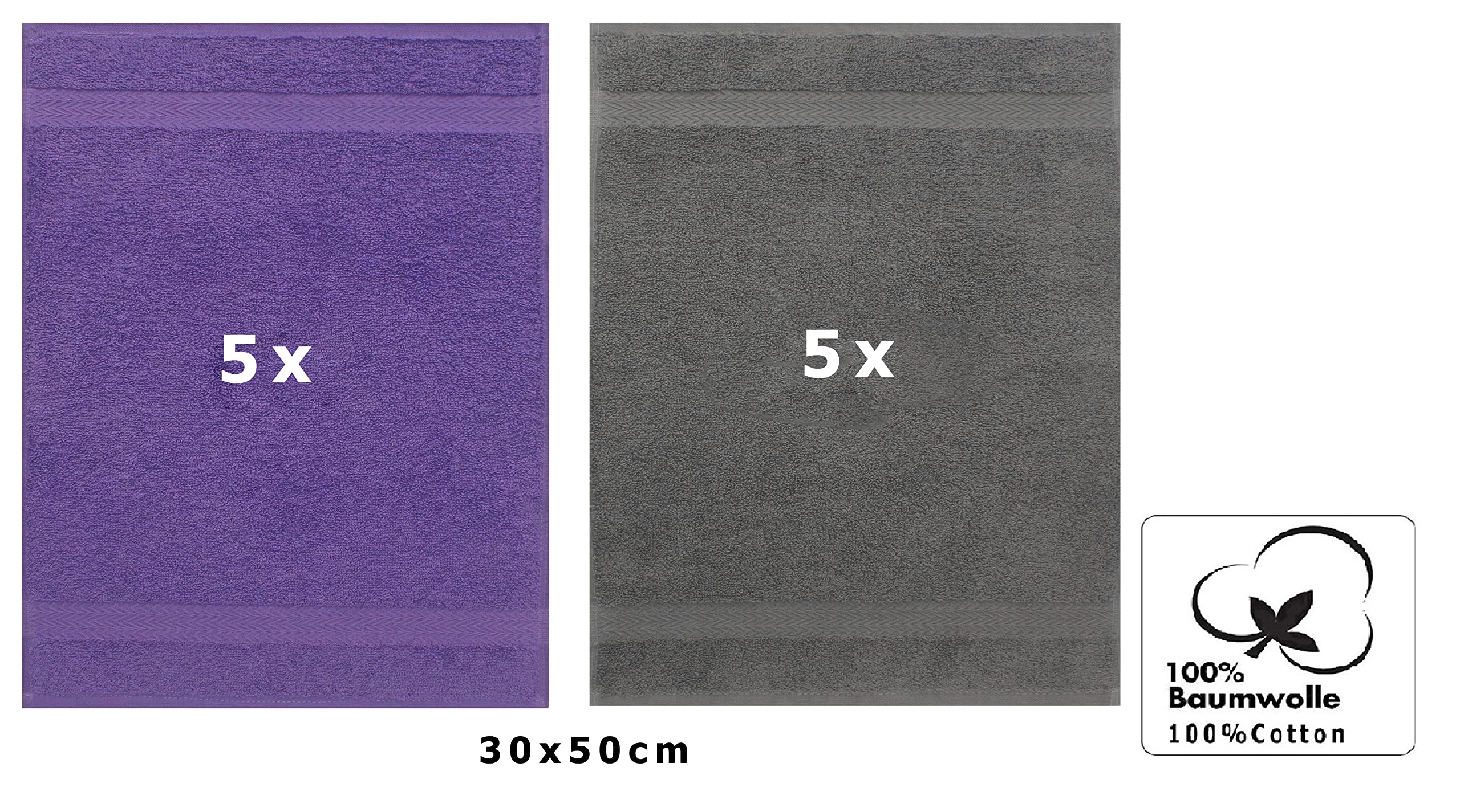 Set Di 10 Asciugamani Ospiti Serie Gold - 30x50 Cm, 600g/m² - Grigio Antracite E Argento