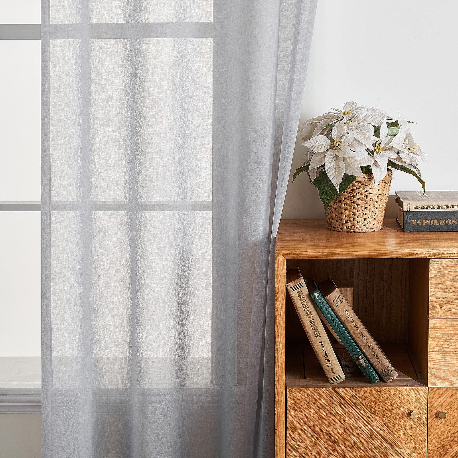 EMEMA 2 Panels Transparent Voile Curtains with Soft Eyelets Windows for Bedroom and Living Room Elegant Living Room 140 x 235 cm Grey - Image 2
