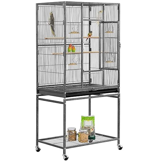 Yaheetech 54-inch Wrought Iron Standing Large Parrot Parakeet Flight Bird Cage for Small Parrot Sun Parakeet Green Cheek Conure Lovebird Budgie Finch Canary Bird Cage with Stand