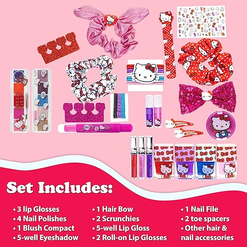 Miniatura 5 de Hello Kitty - Juego de maquillaje cosmético Townley Girl Train Case incluye brillo de labios, brillo de ojos, esmalte de uñas, accesorios para el