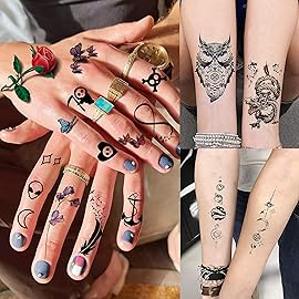 EGMBGM 66 Sheets 430+ PCS Cute Temporary Tattoos For Women Men Adults, Watercolor Butterfly Flower Lavender Fake Tattoo Stickers Kids Boys Girls, Black Star Animals Space Temp Tattoos Dragon Wolf Lion