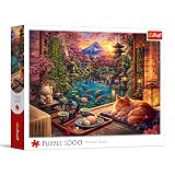 Trefl – Kot w Ogrodzie Sakury – 1000 Elementów – Układanka DIY, Kreatywna Rozrywka, Puzzle Klasyczne dla Dorosłych i Dzieci od 14 lat