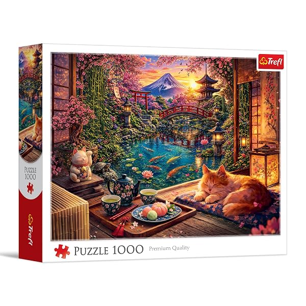 Trefl – Kot w Ogrodzie Sakury – 1000 Elementów – Układanka DIY, Kreatywna Rozrywka, Puzzle Klasyczne dla Dorosłych i Dzieci od 14 lat