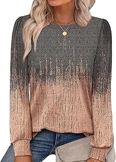 Camisas de manga larga para mujer, blusas con cuello redondo y estampado de otoño 2025