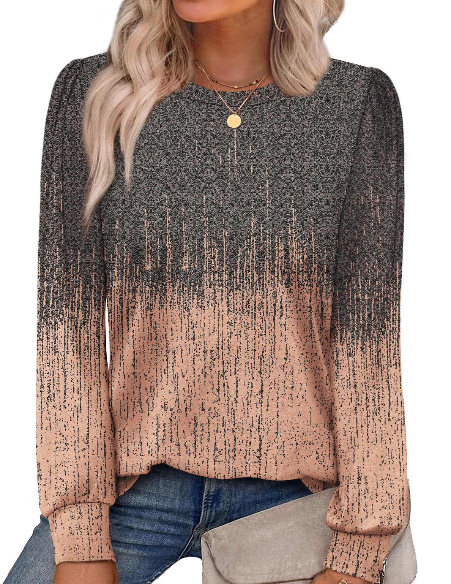 Alaroo Womens Long Sleeve Shirts 2025 Fall Tunic Tops Crewneck Blouses Print