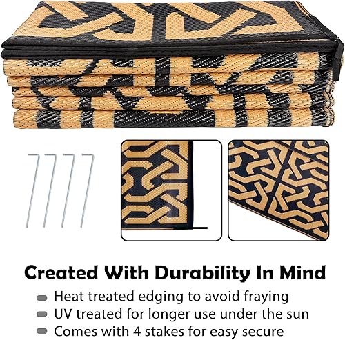 Miniatura 138 de SAND MINE Alfombras reversibles, alfombra de paja de plástico, alfombra de área moderna, alfombra de pavimento grande y alfombra para exteriores