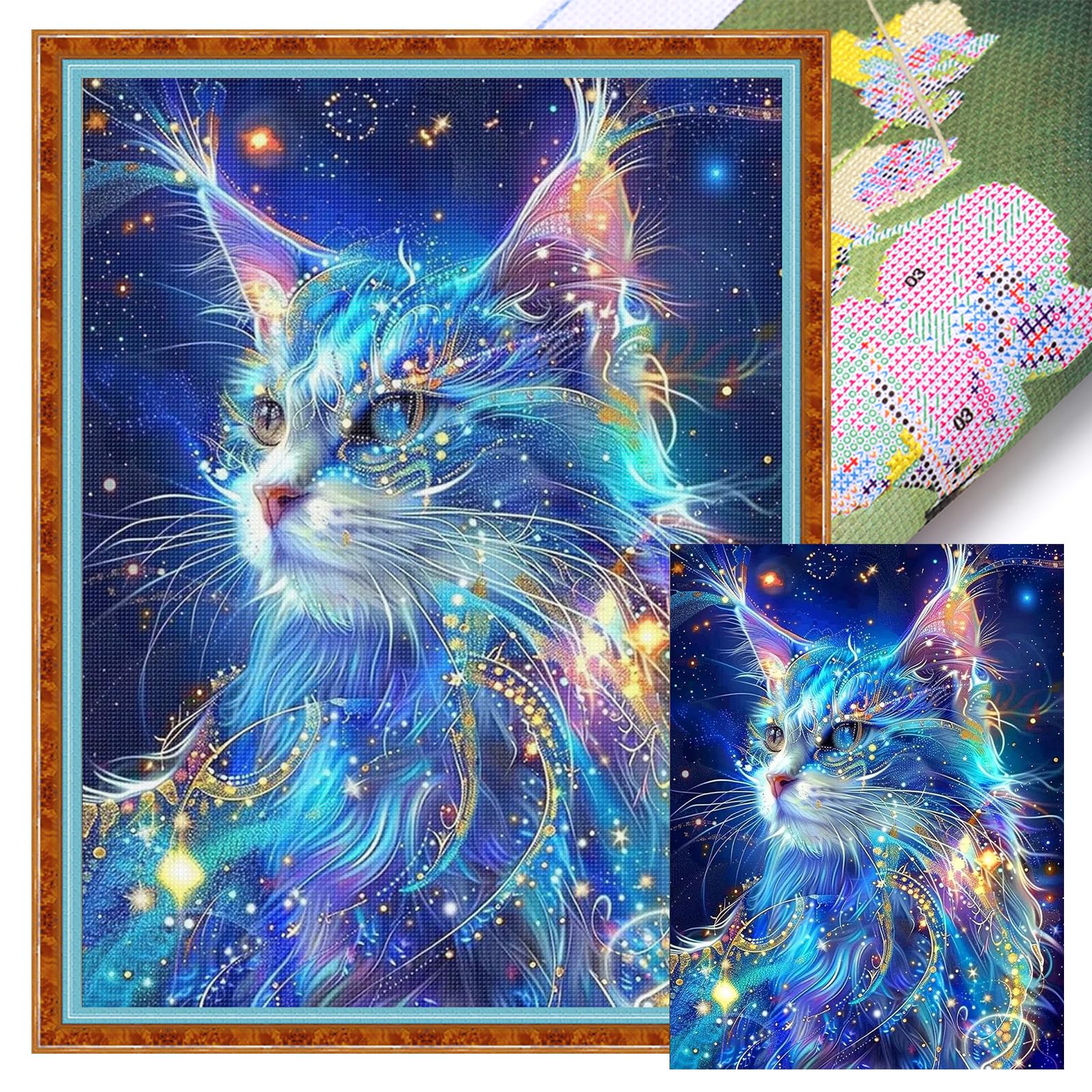 Poetrydraw Cat Full 11Ct 3 Strands Diy Stamped Cross Stitch Kits 40X53cm Embroidery Needlepoint Starter Kits For Beginners Adults Home Wall Decor (Cat)