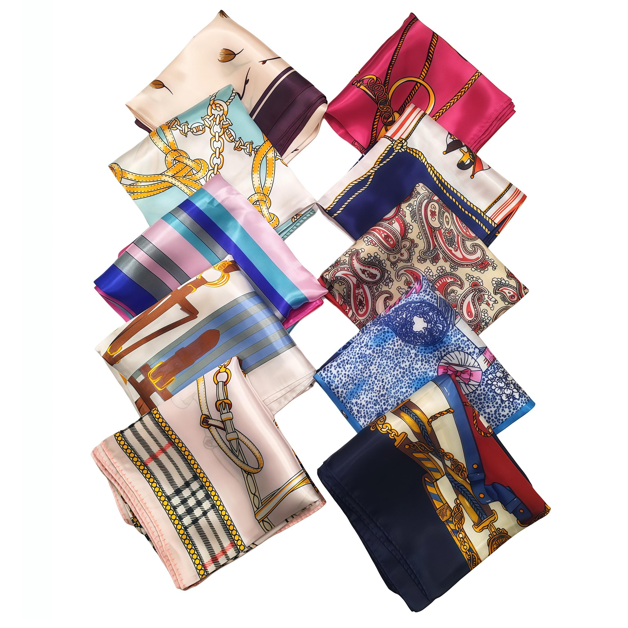 View 1 of 10PCS Silk Feeling Satin HeadScarf Neck Hair Small Square Scarf Color Random 19.7 * 19.7 inches)