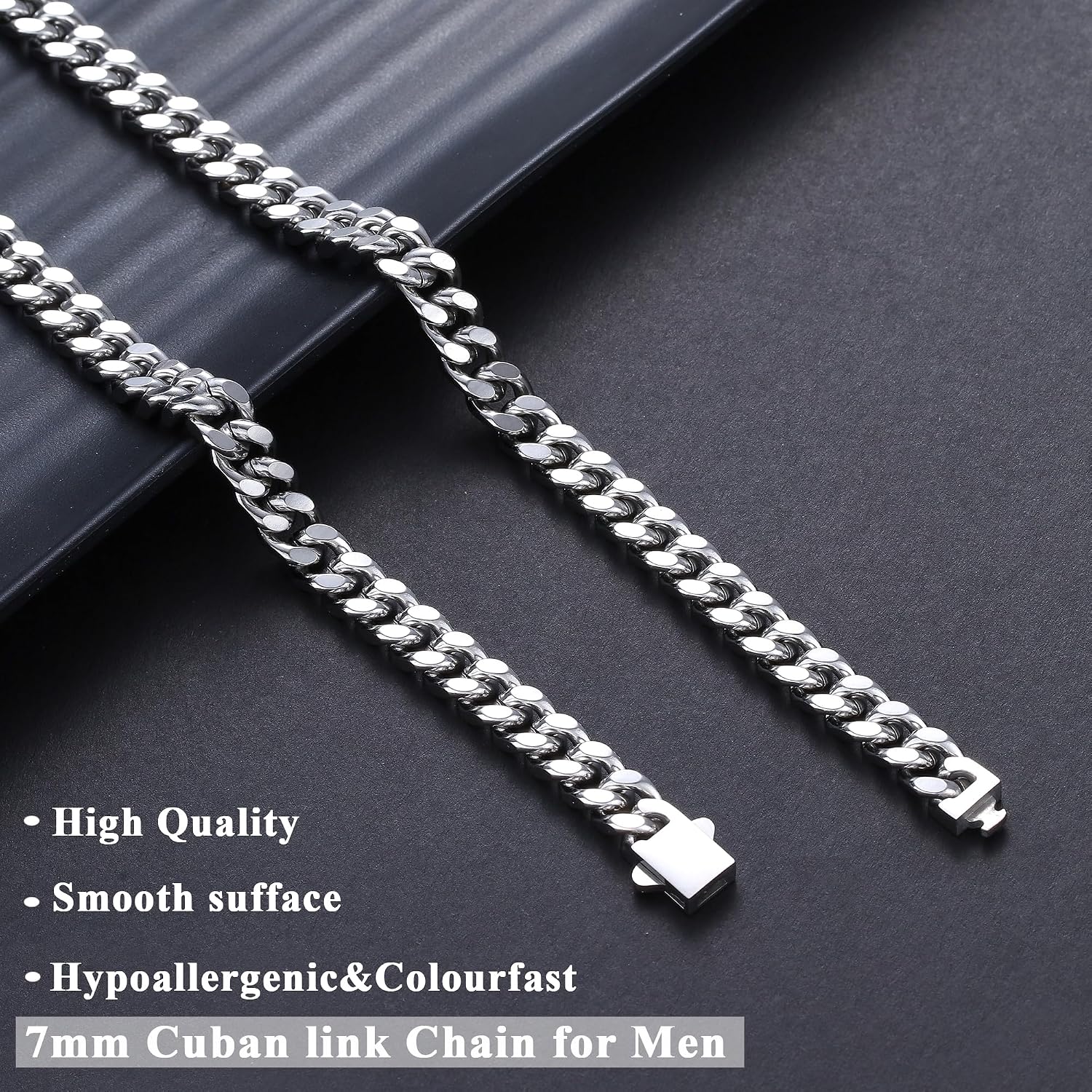 Stainless Steel 5mm/7mm Cuban Link Chain for Men,Sturdy & No Tarnish Miami Cuban Link Chain Necklace Trendy Jewelry Gifts for Him 18/20/22/24Inch