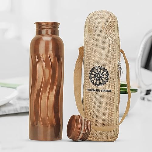 Miniatura 3 de Botella de agua de cobre para beber botella de cobre puro de 33.8 fl oz con bolsa de transporte para deportes, yoga, botellas ayurvédicas para