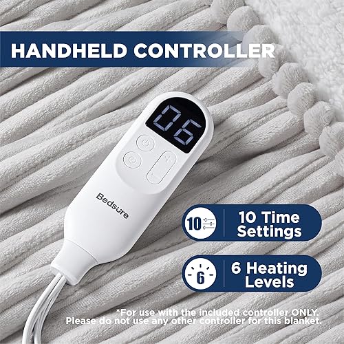 Miniatura 4 de Bedsure Manta térmica eléctrica tamaño matrimonial  franela suave acanalada, manta eléctrica de calentamiento rápido con 6 niveles de calefacción y