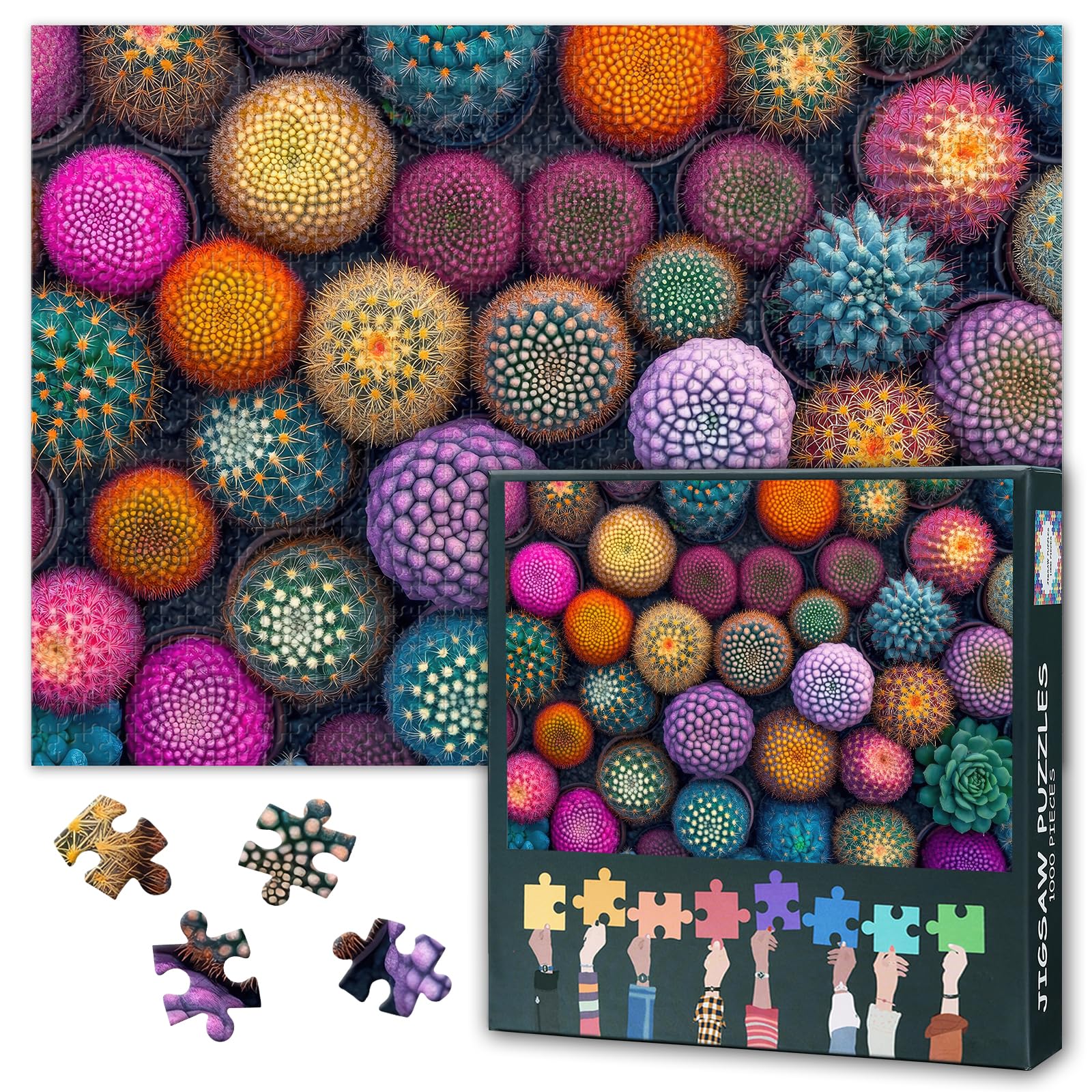1000 Piece Puzzle for Adults & Jigsaw Puzzles - Vibrant Colorful Succulents, Cacti & Potted Plants Collection - Botanical Desert Garden Adult Puzzles(27.5x19.7 Inches)