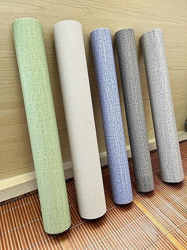 Miniatura 5 de MyFun Papel tapiz verde claro de 48.4 pies cuadrados para despegar y pegar, tela texturizada de lino extraíble, papel de pared para gabinetes,