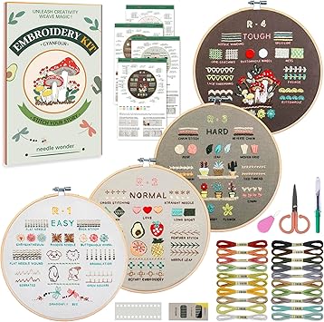 CYANFOUR Embroidery Kit for Beginners, 4 Stages to Learn 38 Stitches, with Step-by-Step Instructions and Clear Videos, Includes Multiple Accessories, Gift for Craft Lovers.