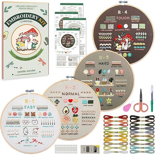 CYANFOUR Embroidery Kit for Beginners, 4 Stages to Learn 38