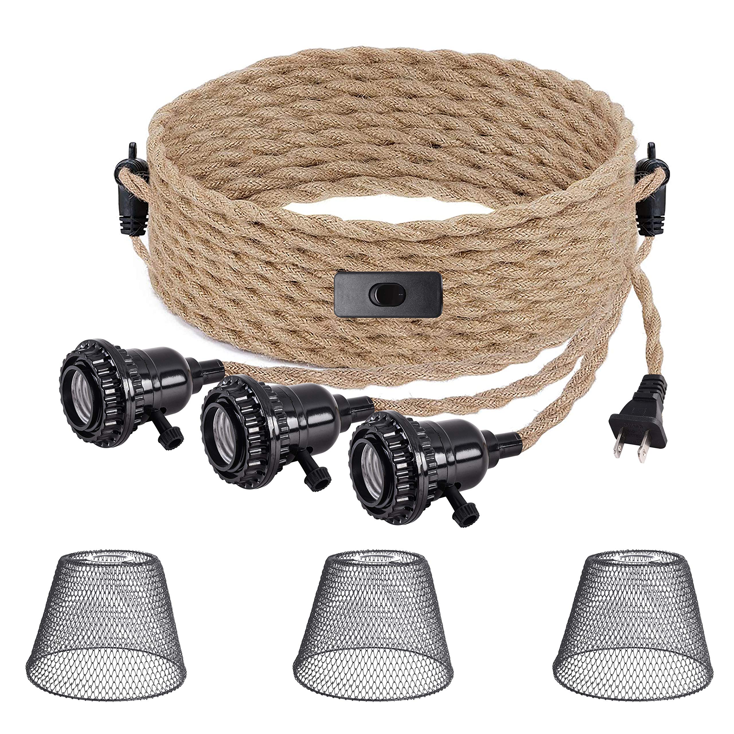 Buy MO&OK Plug in Pendant Lights with 22 Ft Cord,Farmhouse Rope Light(3