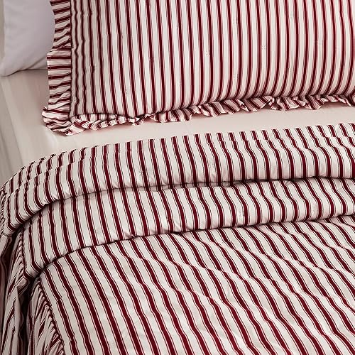 Miniatura 3 de CHIXIN Colcha de falda con volantes a rayas tamaño King, caída de 30 pulgadas de largo, estilo shabby chic, funda de cama ligera, juego de 3 piezas,