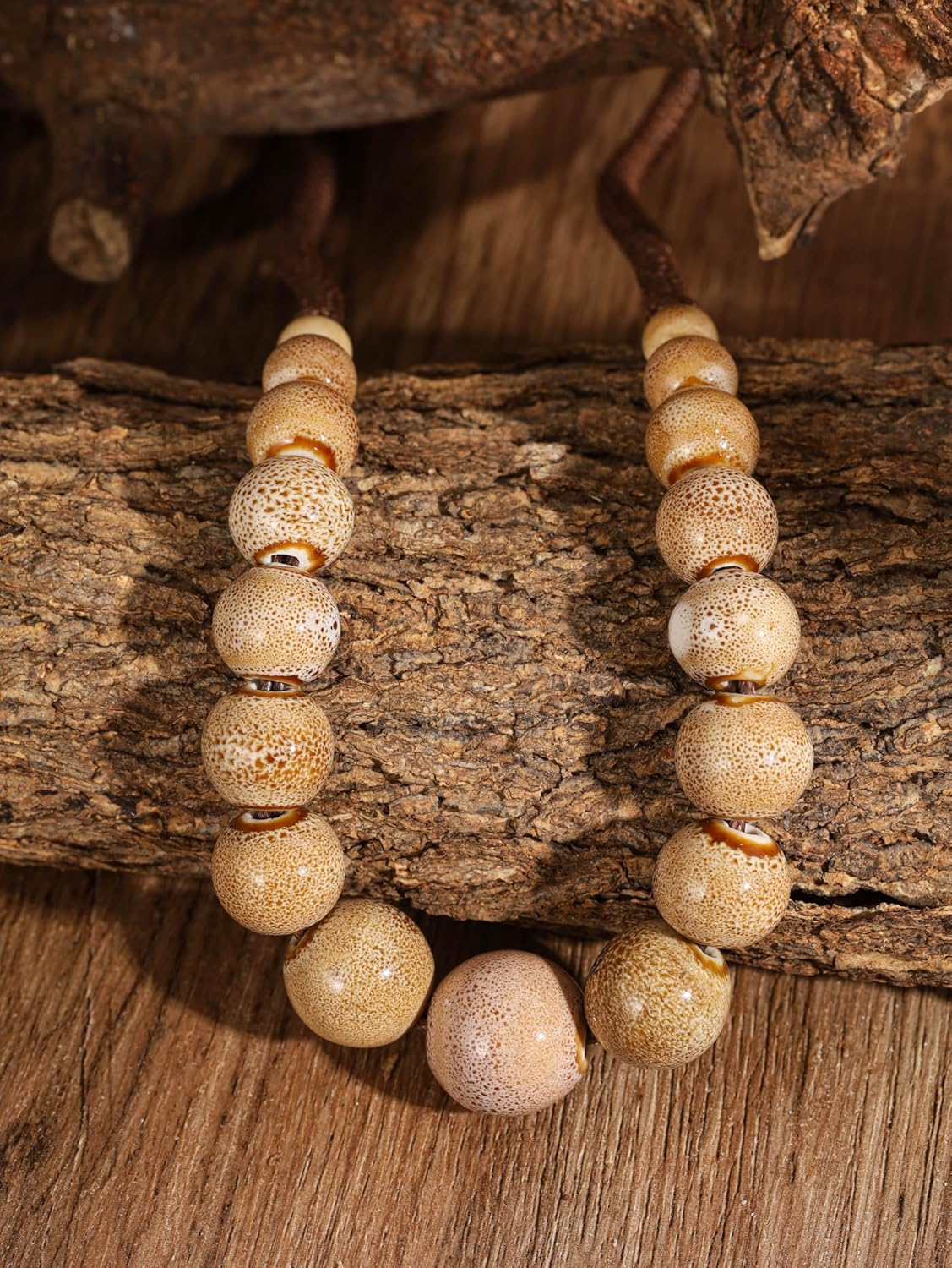 MINACHI Hippie Boho Colorful Ceramic Round Beads Strand Necklace, Bohemian Fashion Statement Jewelry Gift for Women - Image 3