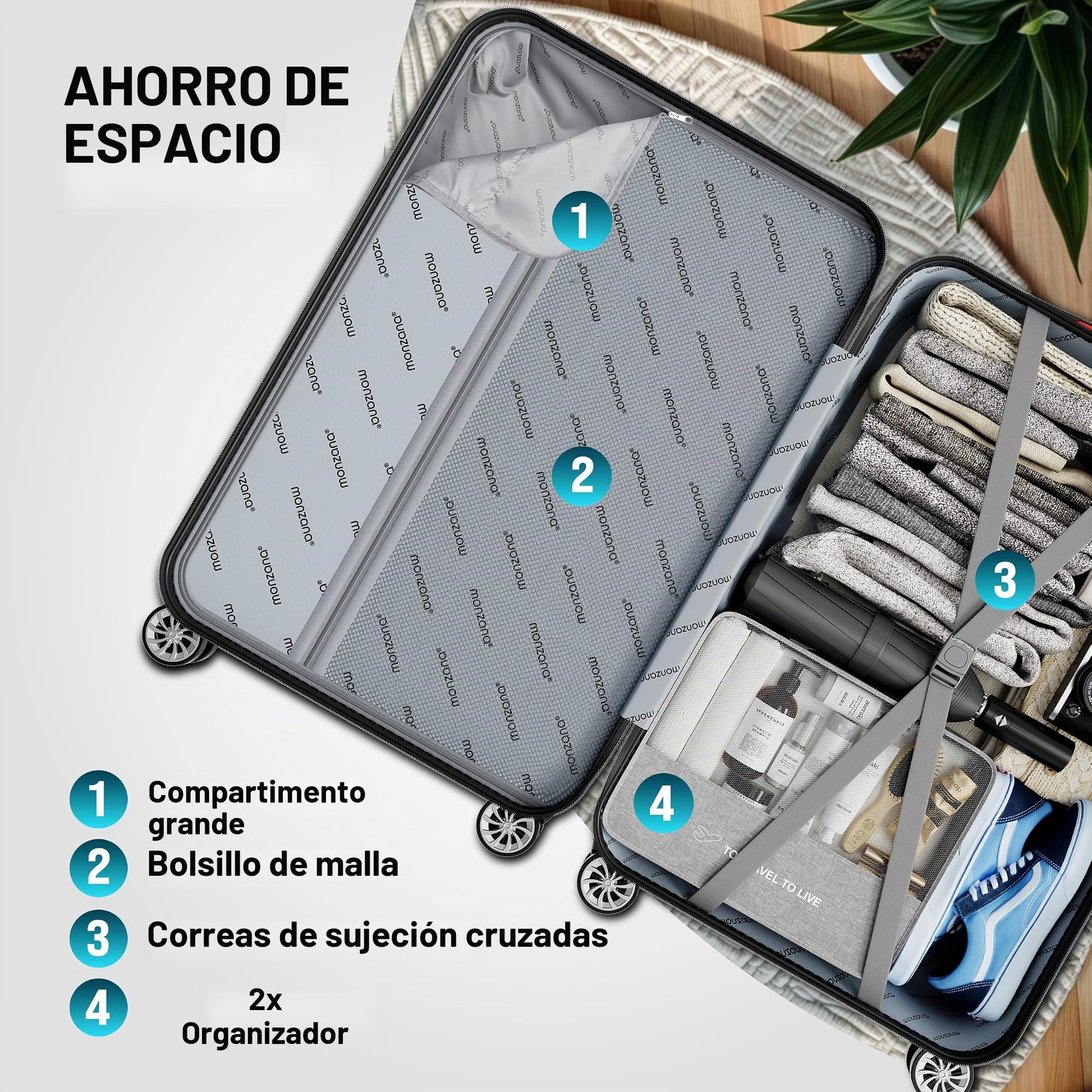 MONZANA® Juego de 4 Maletas Rígidas Equipaje Set Trolley Viaje Incl. Accesorios Maleta S-M-L-XL Azul