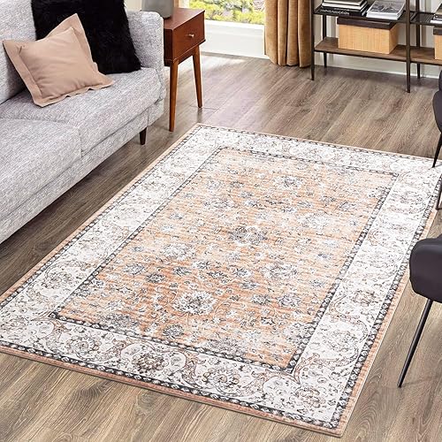 Asrug Alfombra lavable de 3 x 5 pulgadas, vintage, bohemio, floral, envejecida, oriental, antideslizante, para sala de estar, dormitorio, comedor,