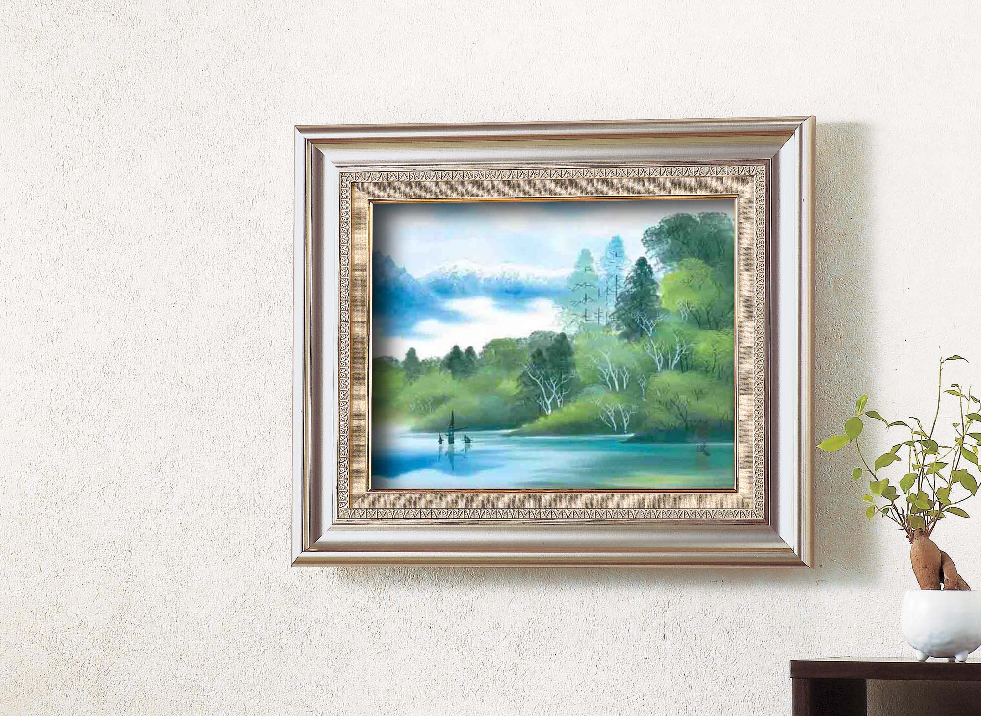 Amazon.co.jp: 福田栄光日本画額AS 「彩色山水」 : ホーム＆キッチン