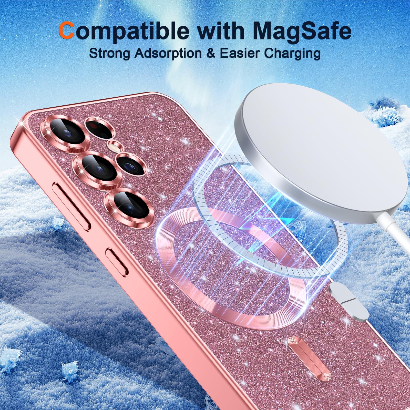 Phoona Etui na telefon komórkowy z łańcuszkiem do Samsunga Galaxy S25 Ultra 5G, etui z łańcuszkiem, kompatybilne z MagSafe, całkowita ochrona przed zarysowaniami i uderzeniami, etui z regulowanym