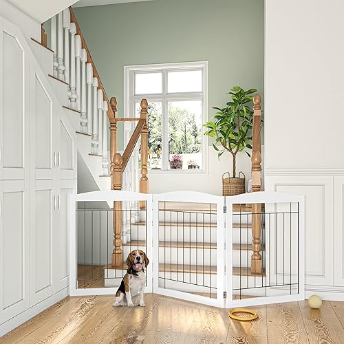 Miniatura 5 de PAWLAND Puerta extra ancha para perros para la casa, puerta, escaleras, puerta plegable independiente de alambre para mascotas, valla de seguridad