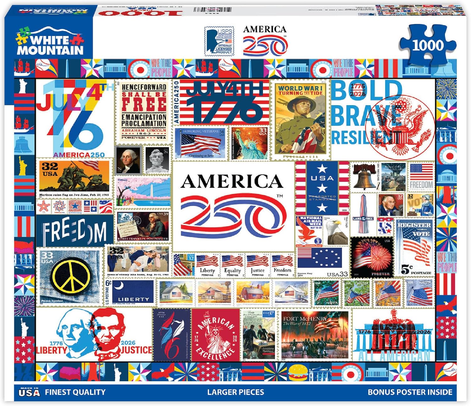 White Mountain 1000 Piece Jigsaw Puzzle, 250 Celebration of America