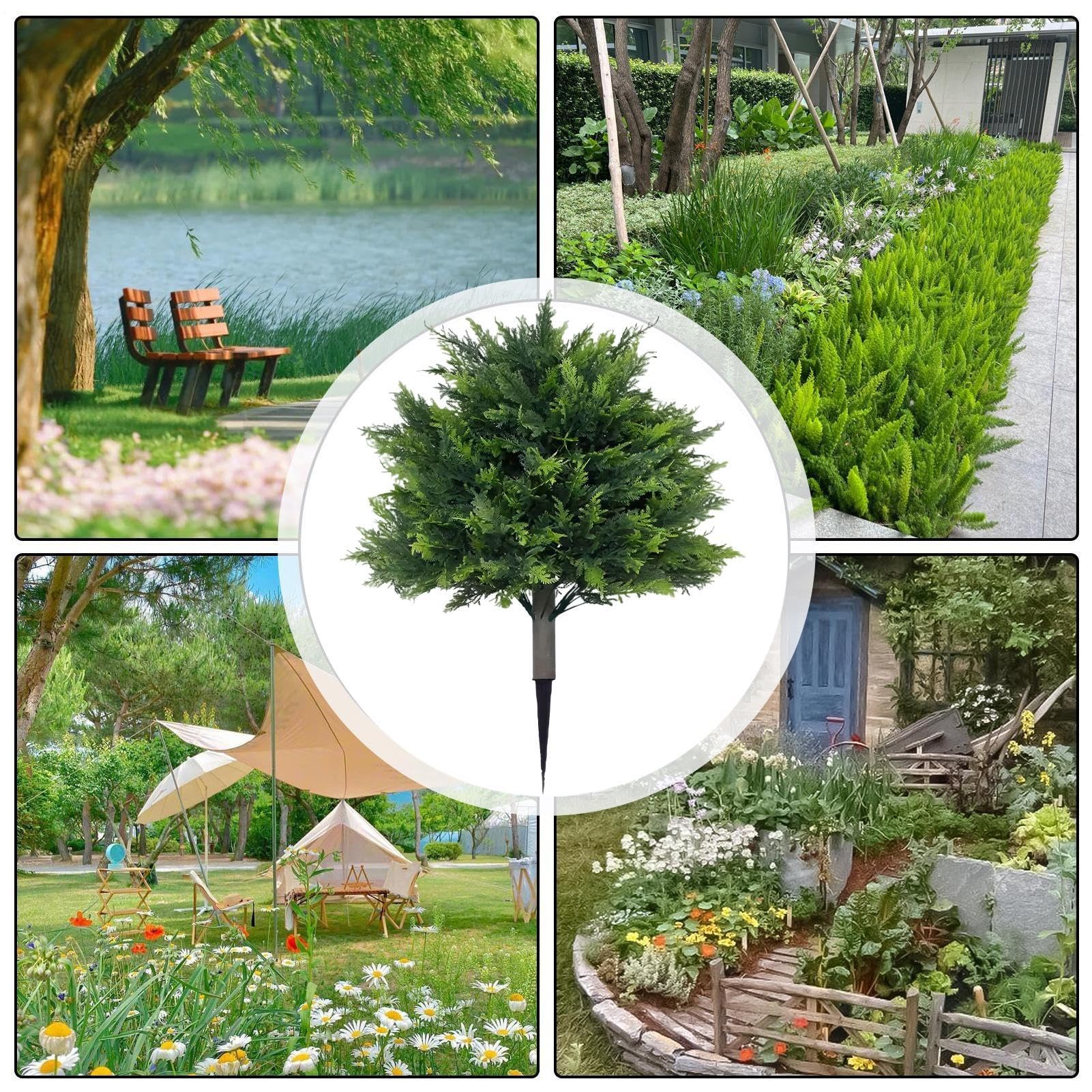 Alberi Topiari Di Cedro Artificiali Da Esterno | Arbusti Finti Piante Di Cipresso - Sempreverde Resistente Ai Raggi UV 60 Cm Con Puntale Per Interni Esterni Giardino Terrazzo Portico Fioriera