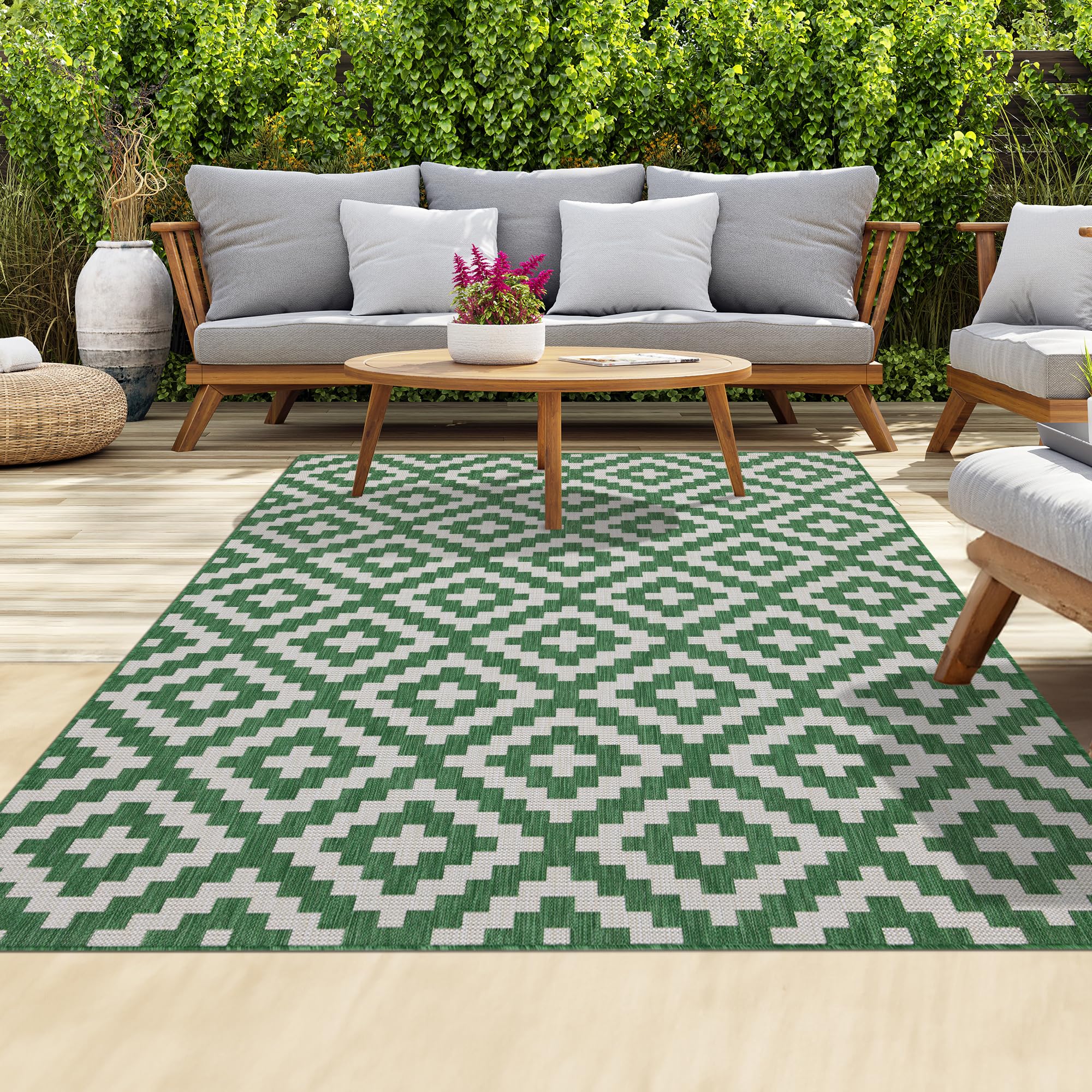 homeart Outdoor Rugs | Easy-Cleaning Indoor & Outdoor Area Rugs for Porch, Deck, Balcony, Garden, Picnic, Kitchen, Hallway | UV & Weather-Resistant Large Patio Rug Mats Green Cream, 120 x 170 cm — image 1