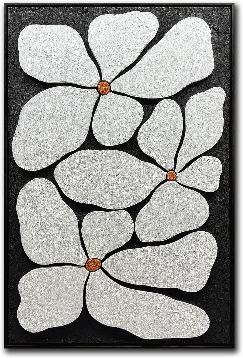 Yotree Paintings, 24x36 Inch Wall Art Oil Hand Painting 3D Hand-Painted On Canvas Abstract Artwork Wood Inside Framed Hanging Wall Decoration Abstract Painting (Coffee & White)