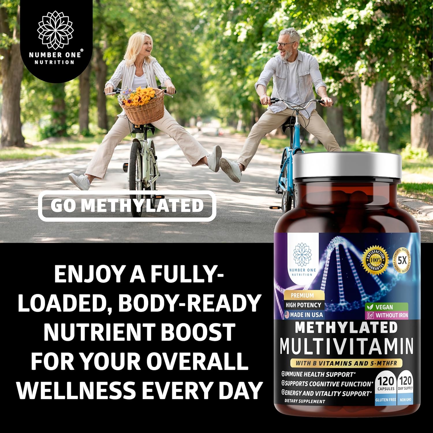 Number One Nutrition Methylated Multivitamin for Women & Men, Natural Daily Multivitamins with Folate, Vitamin B12, Vitamin B2 and B6, Non-GMO, Gluten-Free, 120 Caps - Image 5