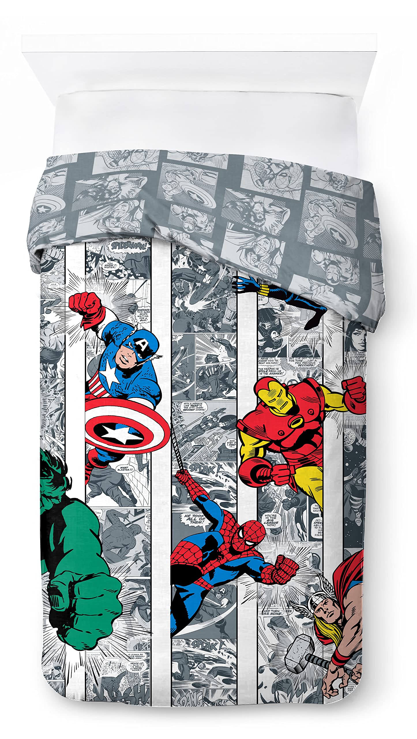 Marvel Comics Comic Cool - Juego de cama infantil de 140 x 200 cm, 100% algodón, cama individual - Incluye 1 funda nórdica de 140 x 200 cm y 1 funda de almohada de 80 x 80 cm