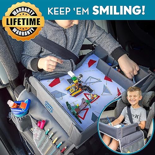 Miniatura 2 de Kenley Kids Bandeja de viaje, bandeja de regazo en asiento de automóvil para niños, 16.5 x 13.5 pulgadas (rojogris)