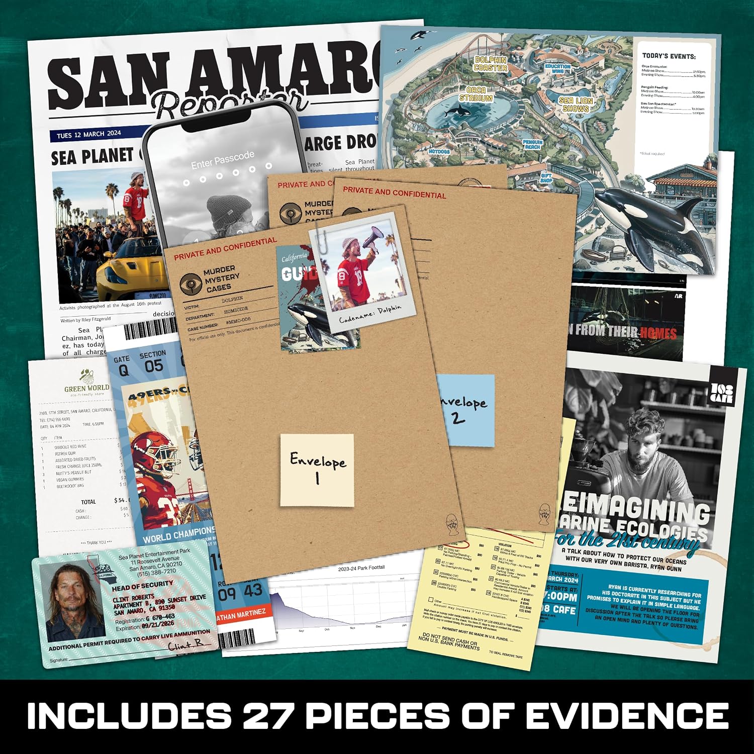 MMC Death of an Activist – Thrilling Murder Mystery Games for Adults at Sea Planet in California – 27 Evidence Pieces, 150 Min Gameplay (2.5/5 Difficulty) – Cold Case Files Game for 1-10 Players