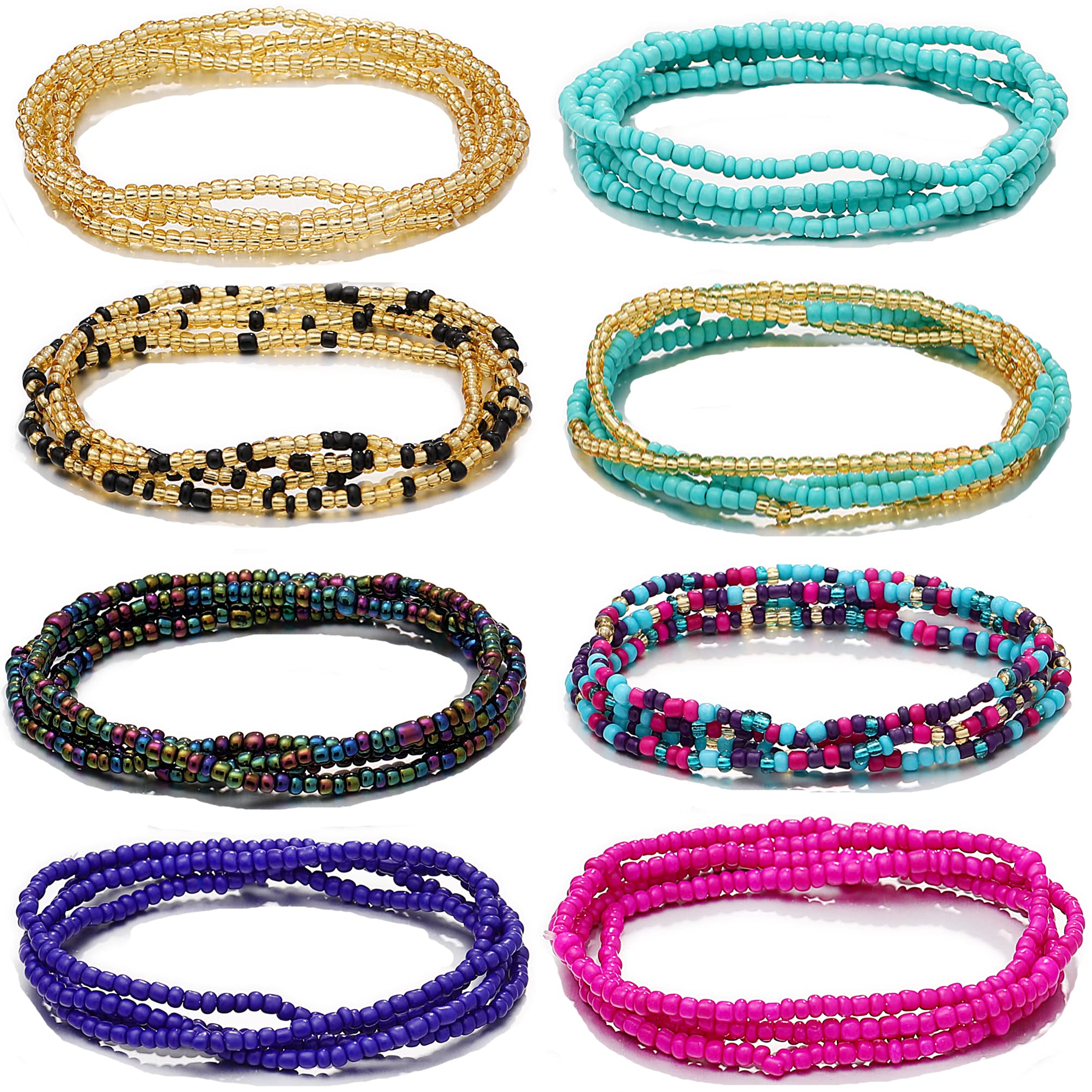 RLMOON 24-50 Inch Waist Beads for Women African Waist Belly Beads Plus Size Layered Belly Body Chain Colorful Waist Jewelry(8PCS)