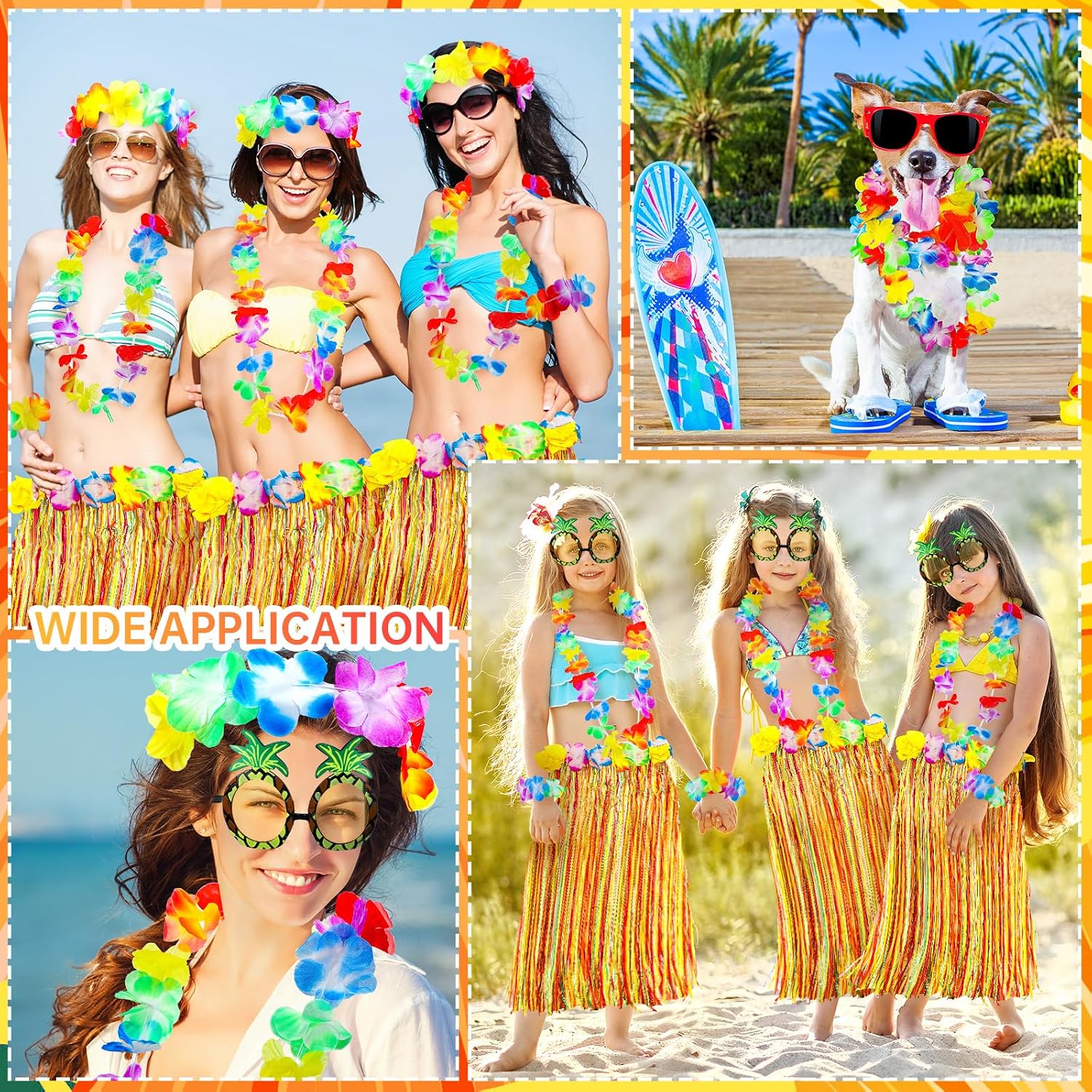 Didaey 6 Set 60 cm Hawaiian Luau Hula Grass Skirt Pineapple Sunglass Flowers for Holiday Hawaiian Christmas Party Cosplay